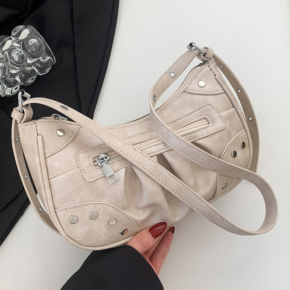 Rivet Shoulder Bag Punk Style Trendy Hobo Bag Zipper Closure Fashion Handbag Everyday Purse for Women and Girls