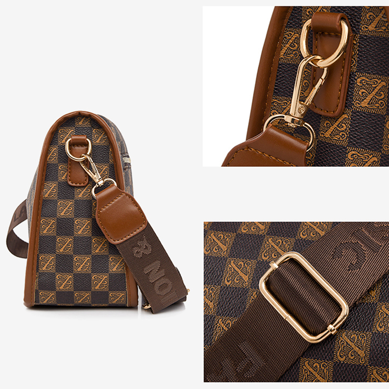 Vintage Women's Bag Check printing PU Leather Women's Shoulder Bag Shopping Crossbody Bag
