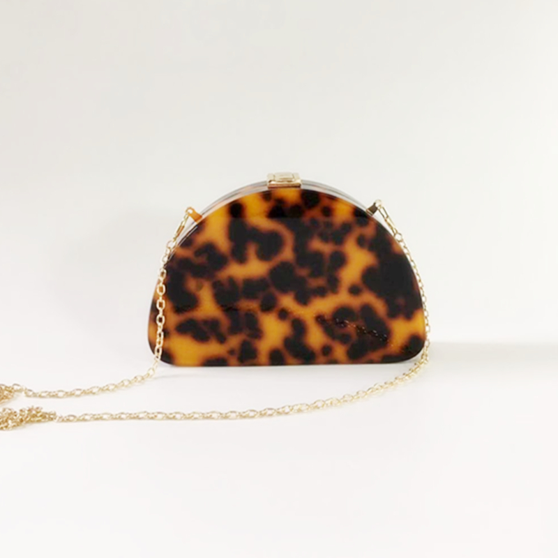 New Wallet Fashion Women Acrylic Handbag Vintage Semicircle Amber Evening Bag Trendy Party Prom Leopard Clutch Purse Dinner Bags