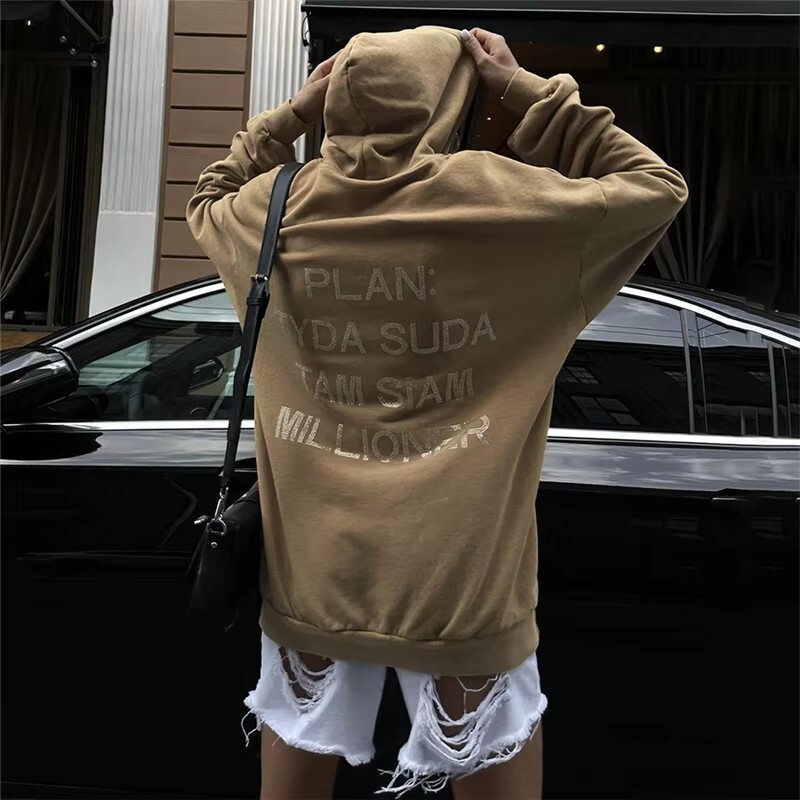 XS-5XL European off shoulder sleeve autumn new designer long sleeved hooded sweatshirt street fashion versatile top trendy T-shirt