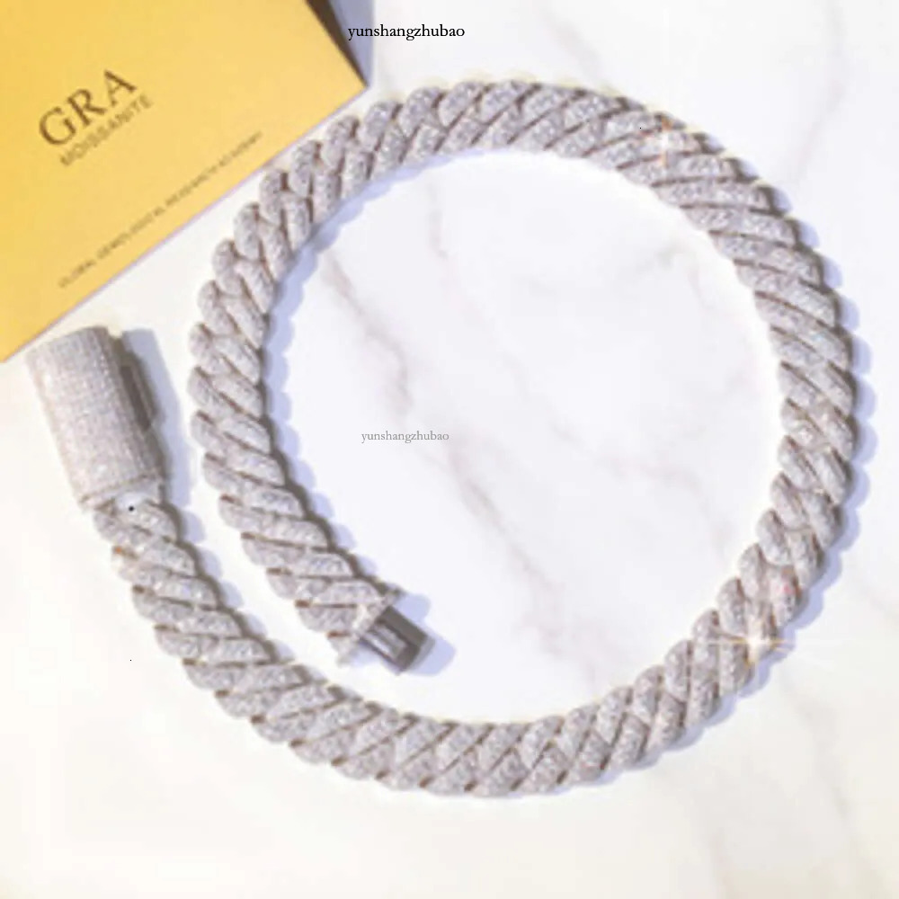 dia bracelets Sterg sliver with GRA vvs moissanite 14mm 2rows mens jewelry rapper necklace cuban k chain Free shipping