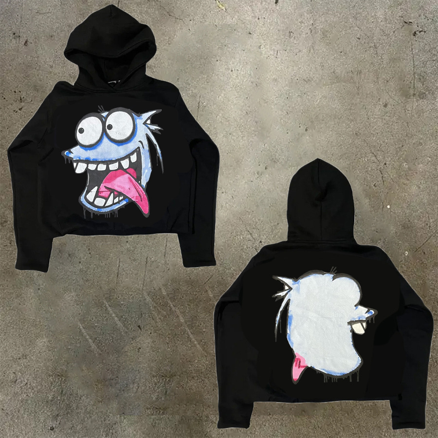 New Y2K Harajuku Hoodie Hip Hop Cartoon Print Black Oversize Pullover Gothic Men And Women Fashion Casual Loose Sweatshirt R241107