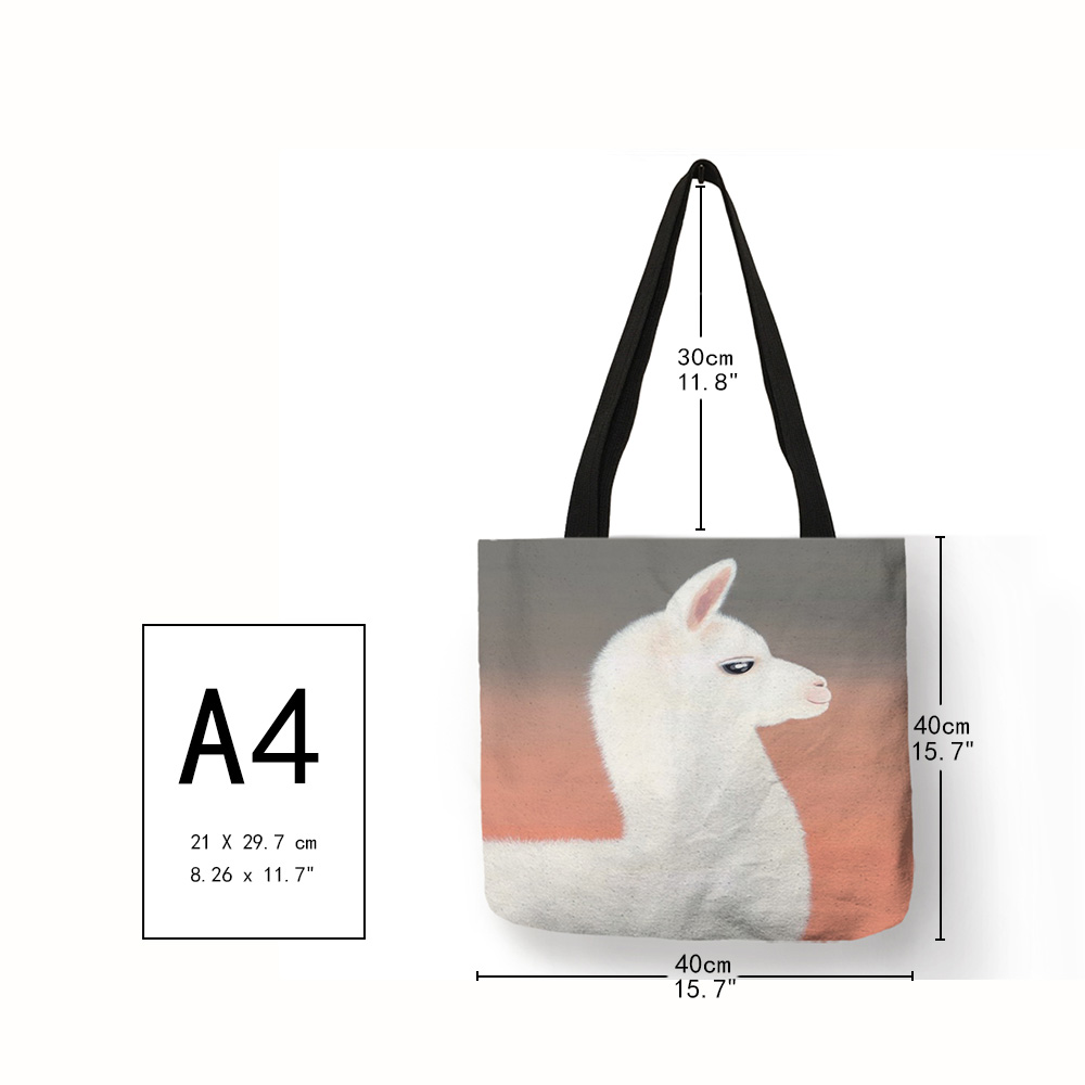 Customized Alpaca Print Reusable Shopping Bag Casual Fabric tote Bags For Women Fashion Handbags Dropship Traveling Beach Bags