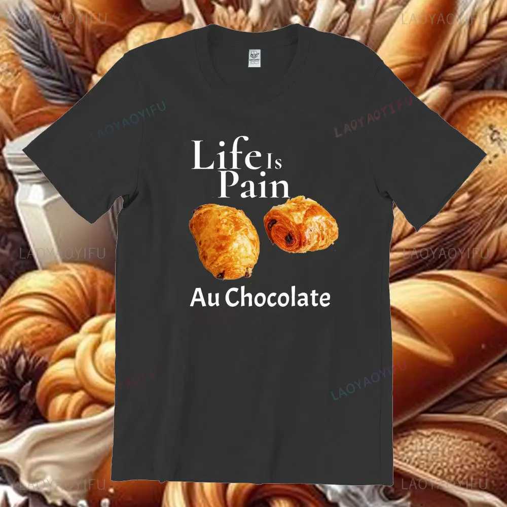 Pain Au Chocolate Fun Quotes T-shirt Cute Food Graphic T-shirt Womens Casual croissant Valentines Shirt Neutral Summer Clothing Gift X241107