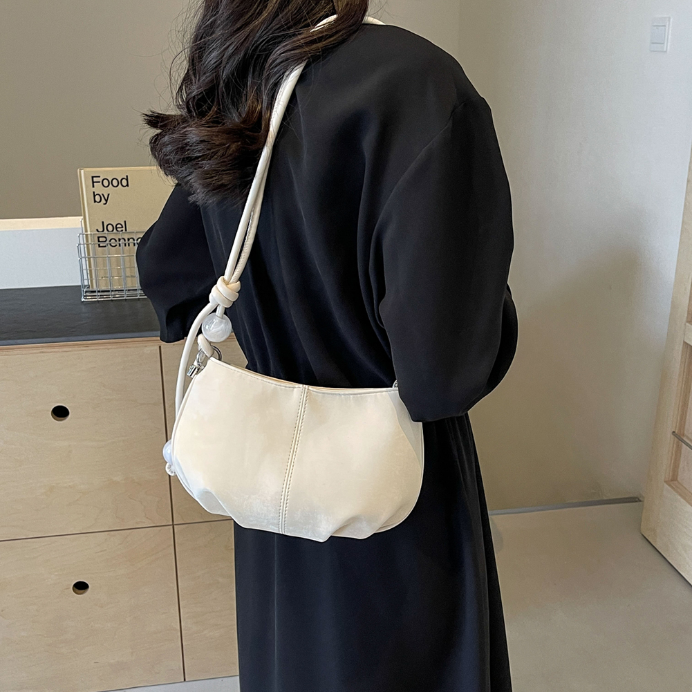 Women Casual Clutch Handbag Large Capacity PU Underarm Bag Stylish Armpit Bag Zipper Closure with Pearl for Party Vacation