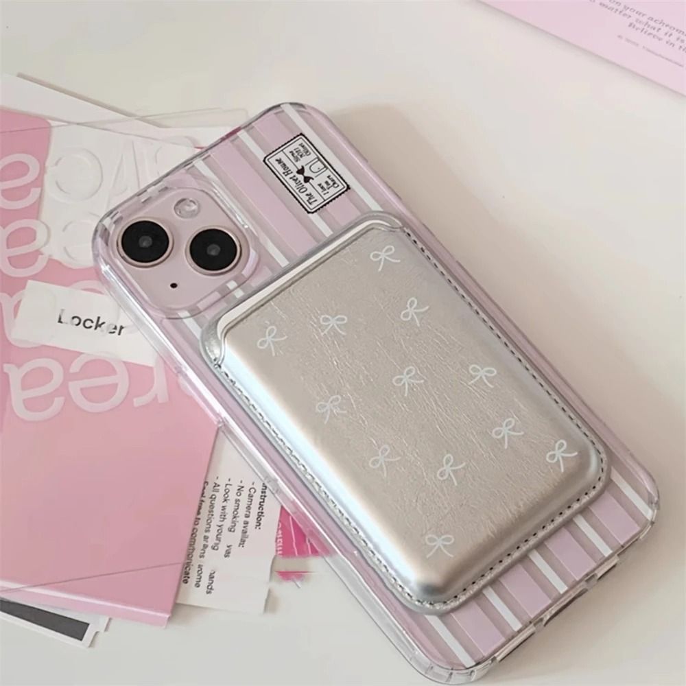 INS Korean Cute Bow For Magsafe Magnetic Card Clip Phone Case For iPhone 15 Pro Max Magnetic Wallet Card Holder Phone Accessorie