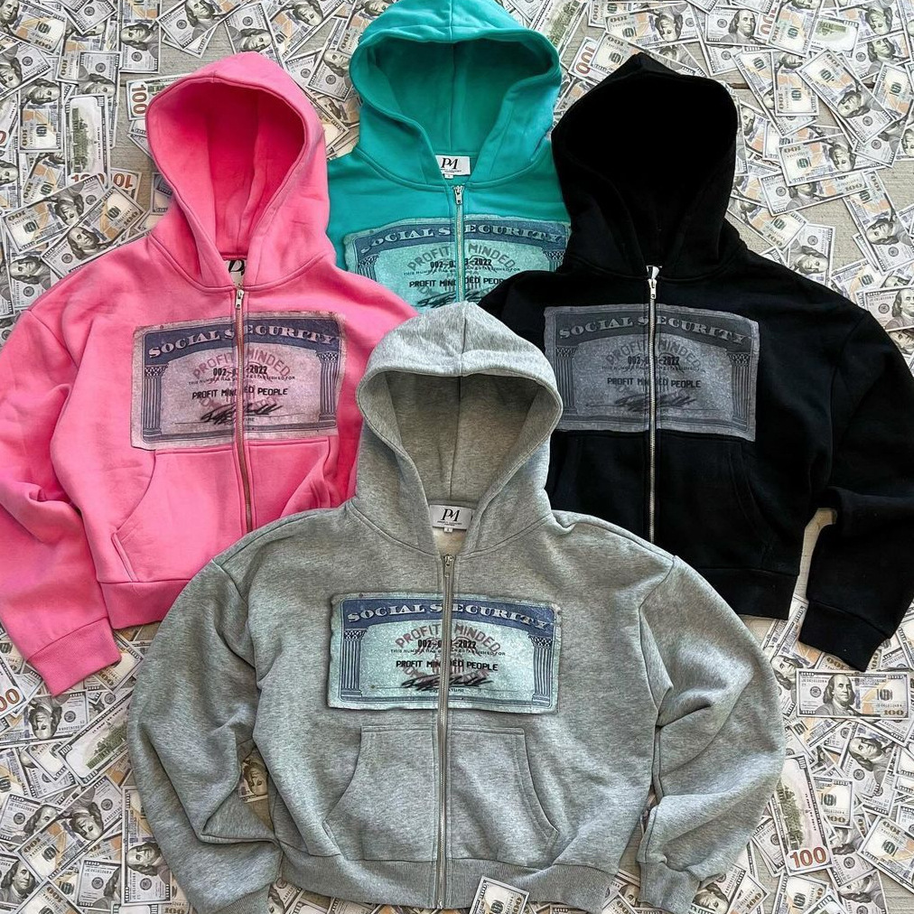 New dark loose retro style personalized American print hooded long sleeved pullover pocket hoodie designer trendy hoodie