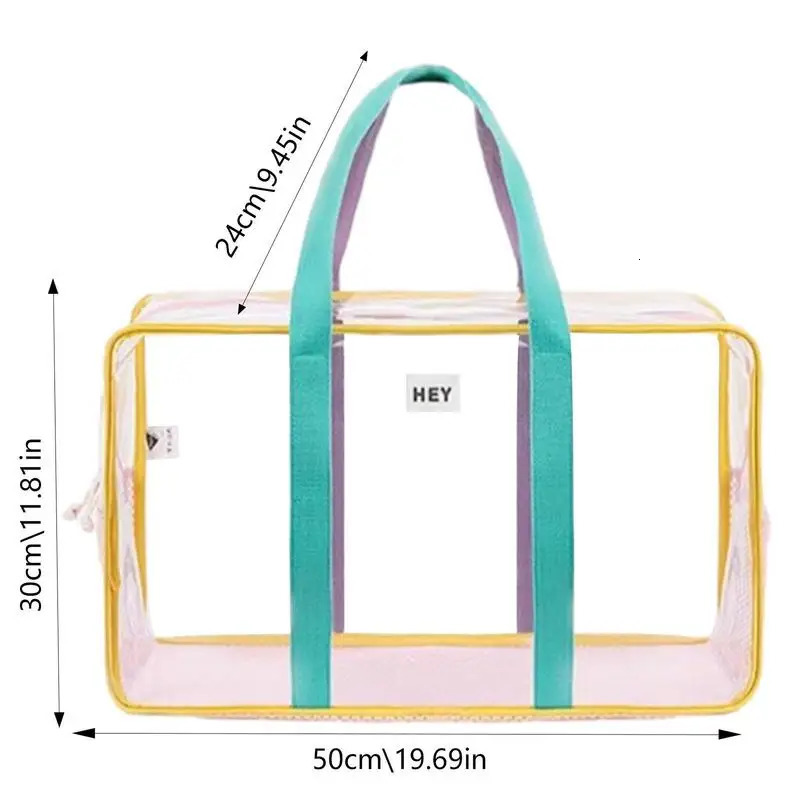 PVC transparent pool handbag womens summer large capacity shoulder bag plastic beach handbag waterproof with zipper womens handbag 241106