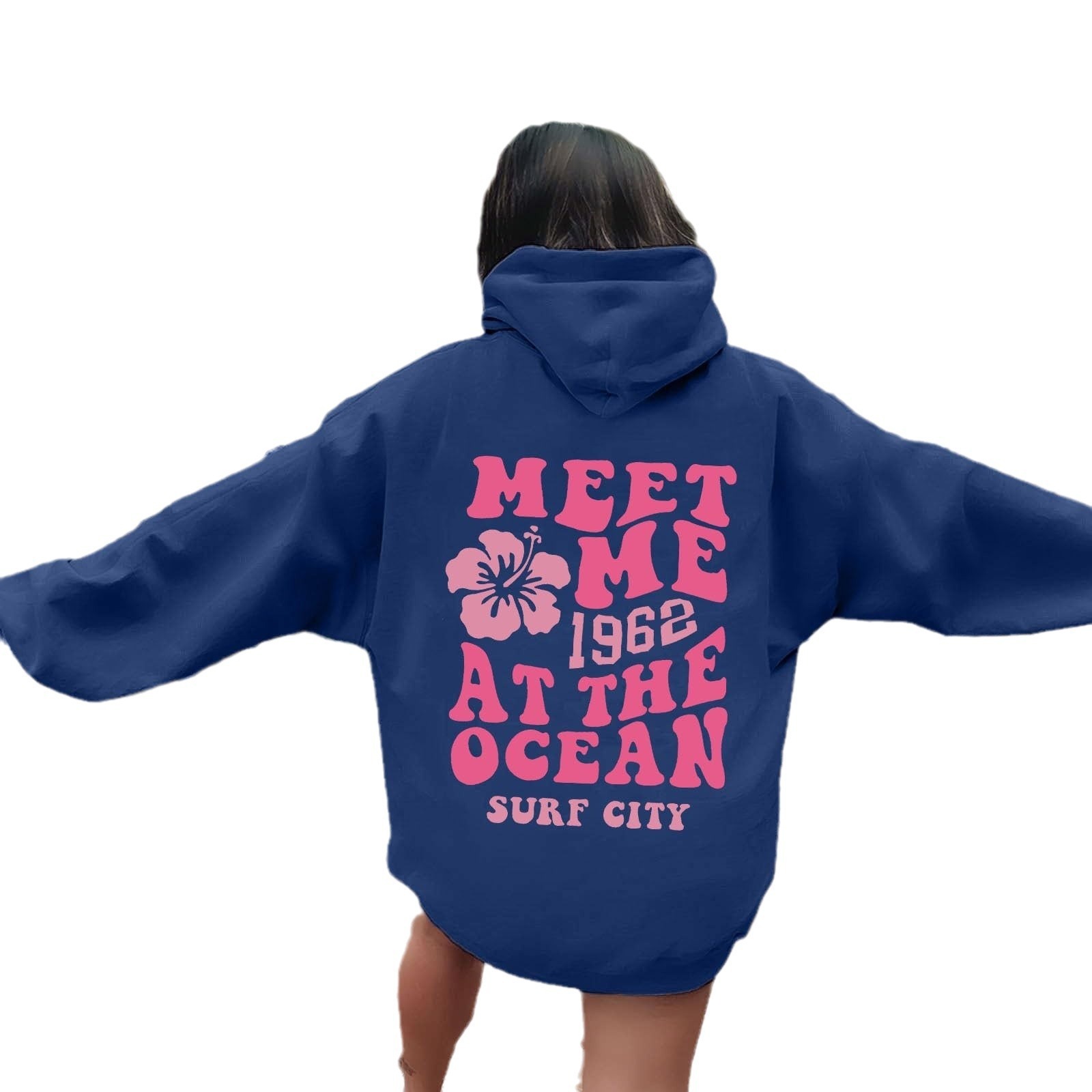 New women's hooded sweatshirt with letter print off shoulder sleeves XS-5XL designer plus size trendy T-shirt