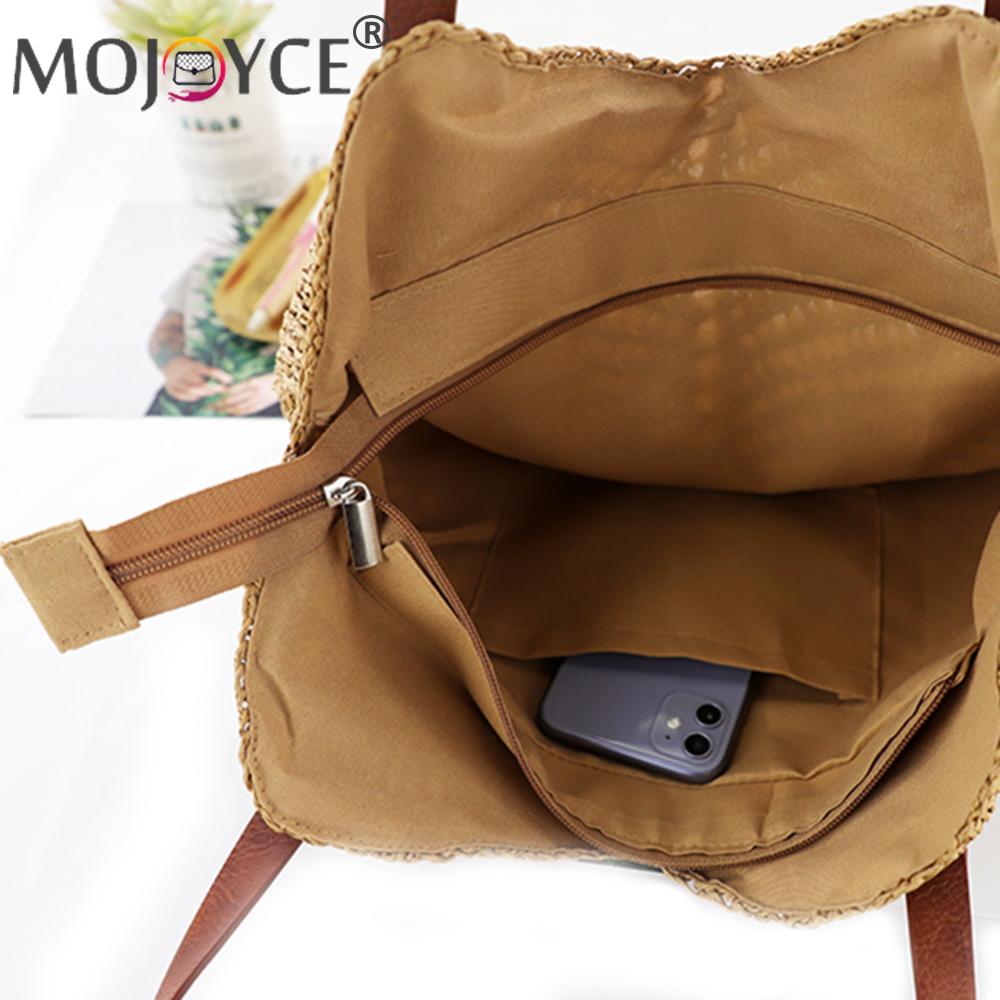 Summer Ladies Straw Handbag Woven Shoulder Bags Ladies Beach Vacation Travel Tote Shopping Handbags for Women