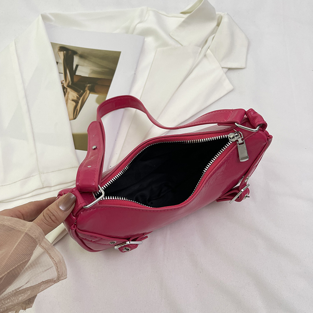 Women PU Underarm Bag Vintage Shoulder Bag Large Capacity Y2K Tote Handbag Solid Color Adjustable Strap for Party Vacation