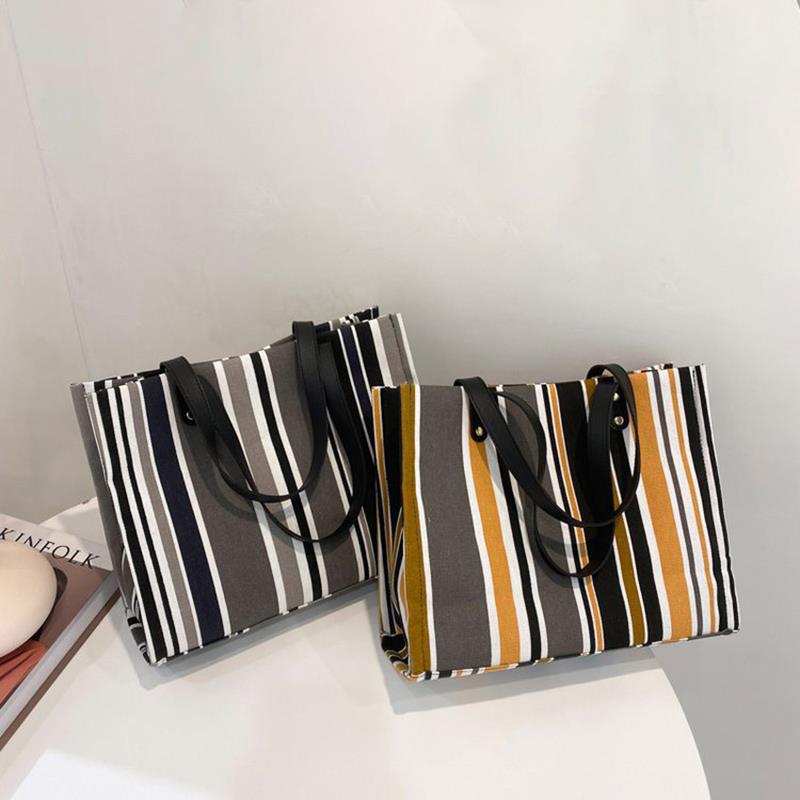 Fashion Large Capacity Canvas Striped Causal Handbag Tote Female Tote Bags Ladies Simple Canvas Purses Women Shoulder Bag