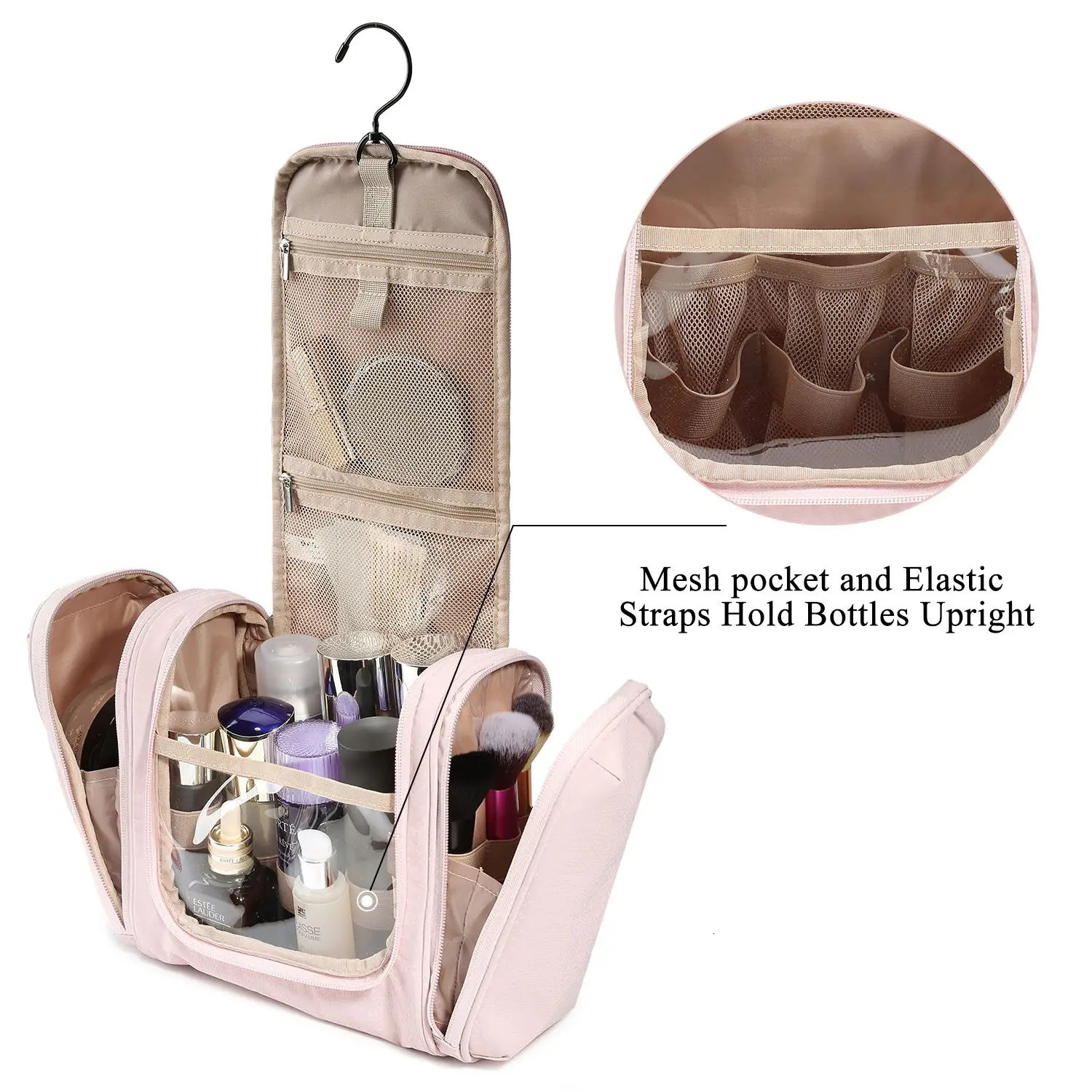 Ladies travel toilet organizer waterproof makeup bag with hook 241106