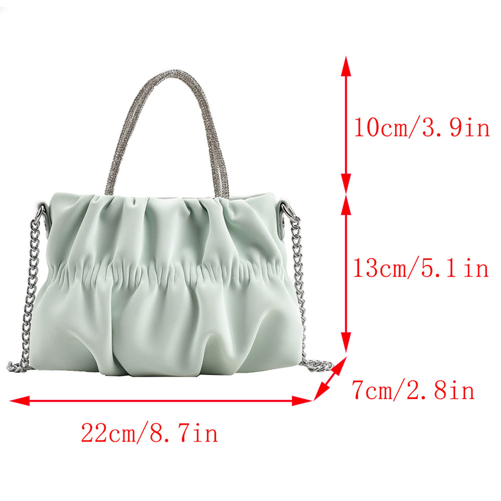 Women Evening Clutch Bag PU Leather Ruched Evening Shoulder Bag Designer Crossbody Bag with Chain for Wedding Party Prom