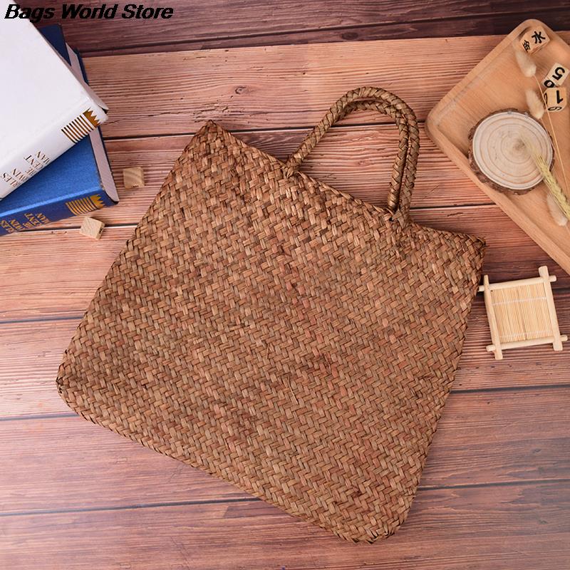 1PCS Beach Bag For Summer Big Straw Bags Handmade Woven Tote Women Travel Handbags Luxury Designer Shopping Hand Bags