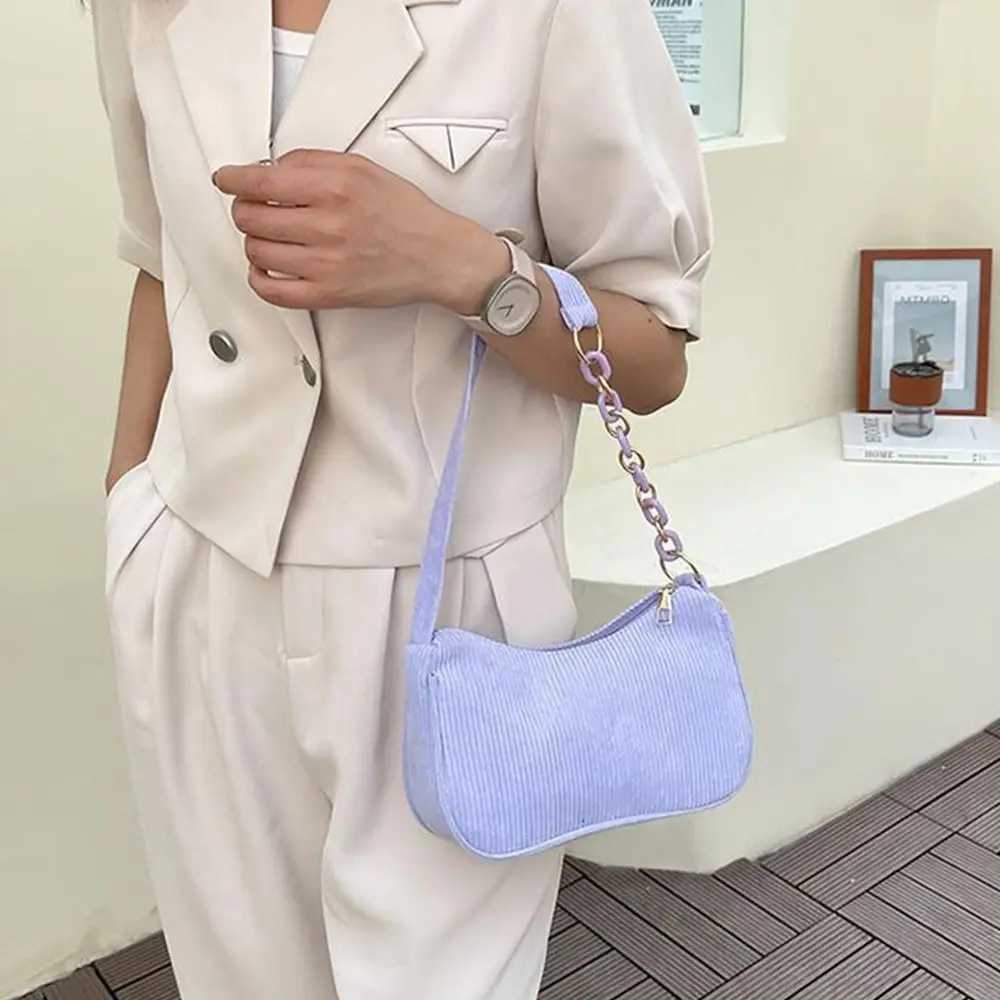 Fashion Vintage Handbags Women Autumn Winter Corduroy Underarm Bag Zipper Shoulder Small Bags Female Soft Casual Clutch Handbag Y250303