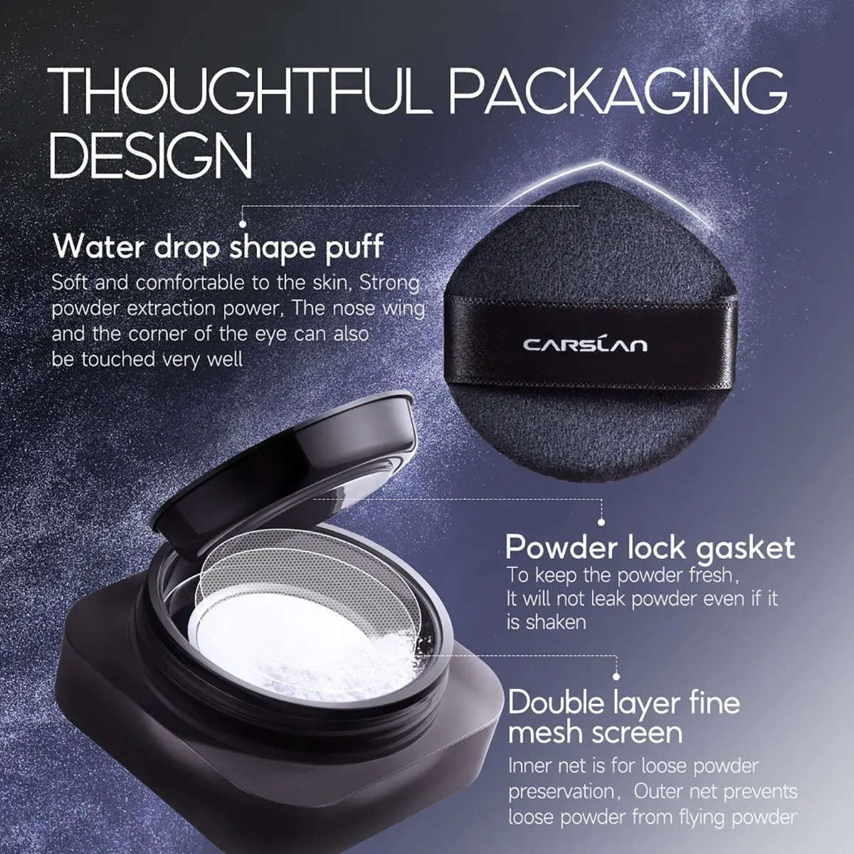 LAN black magnetic makeup waterproof long-term matte oil control makeup semi transparent loose purple powder 8g 241107