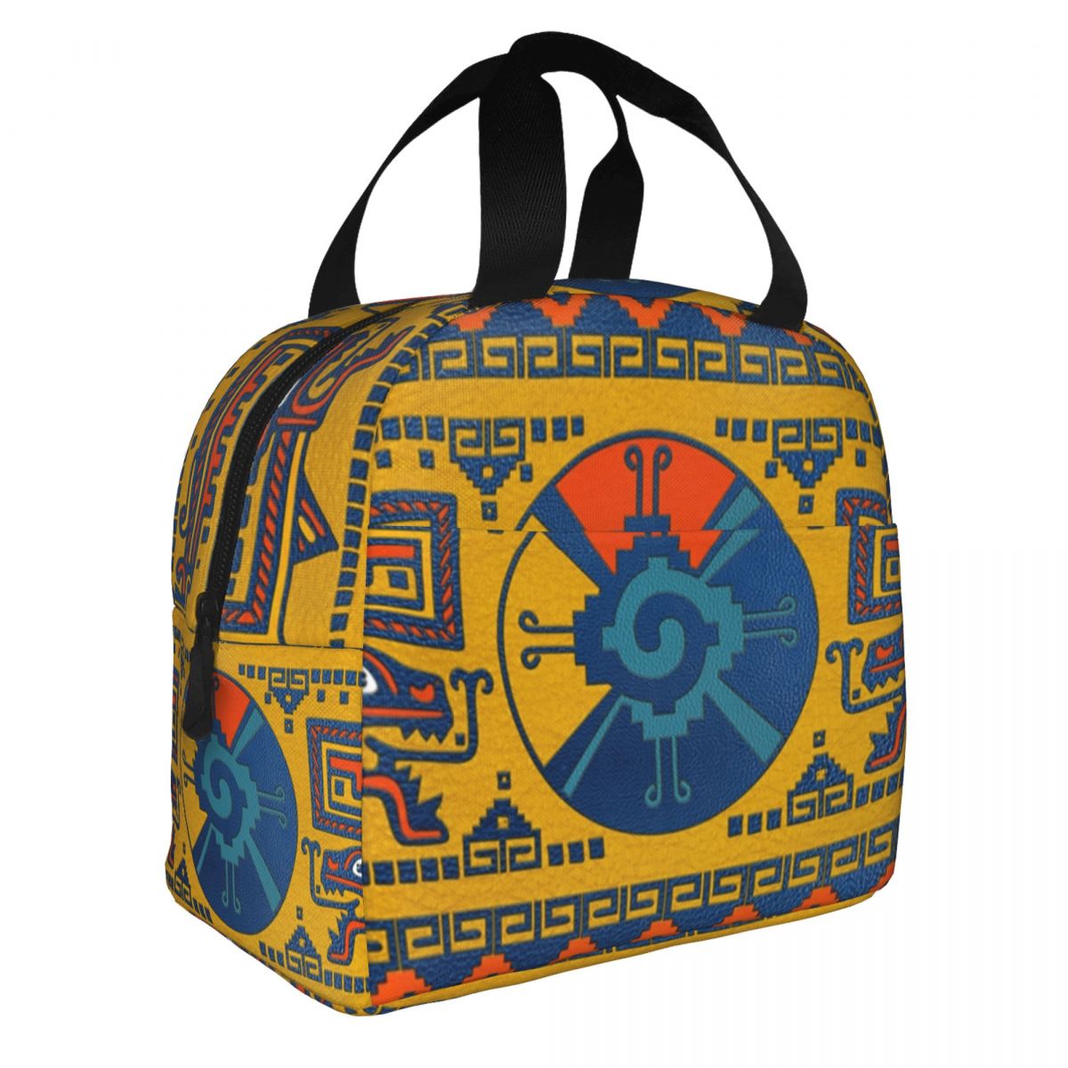 Hunab Ku Mayan Symbol Leather Texture Insulated Lunch Bags for Women Resuable Thermal Cooler Food Lunch Box School