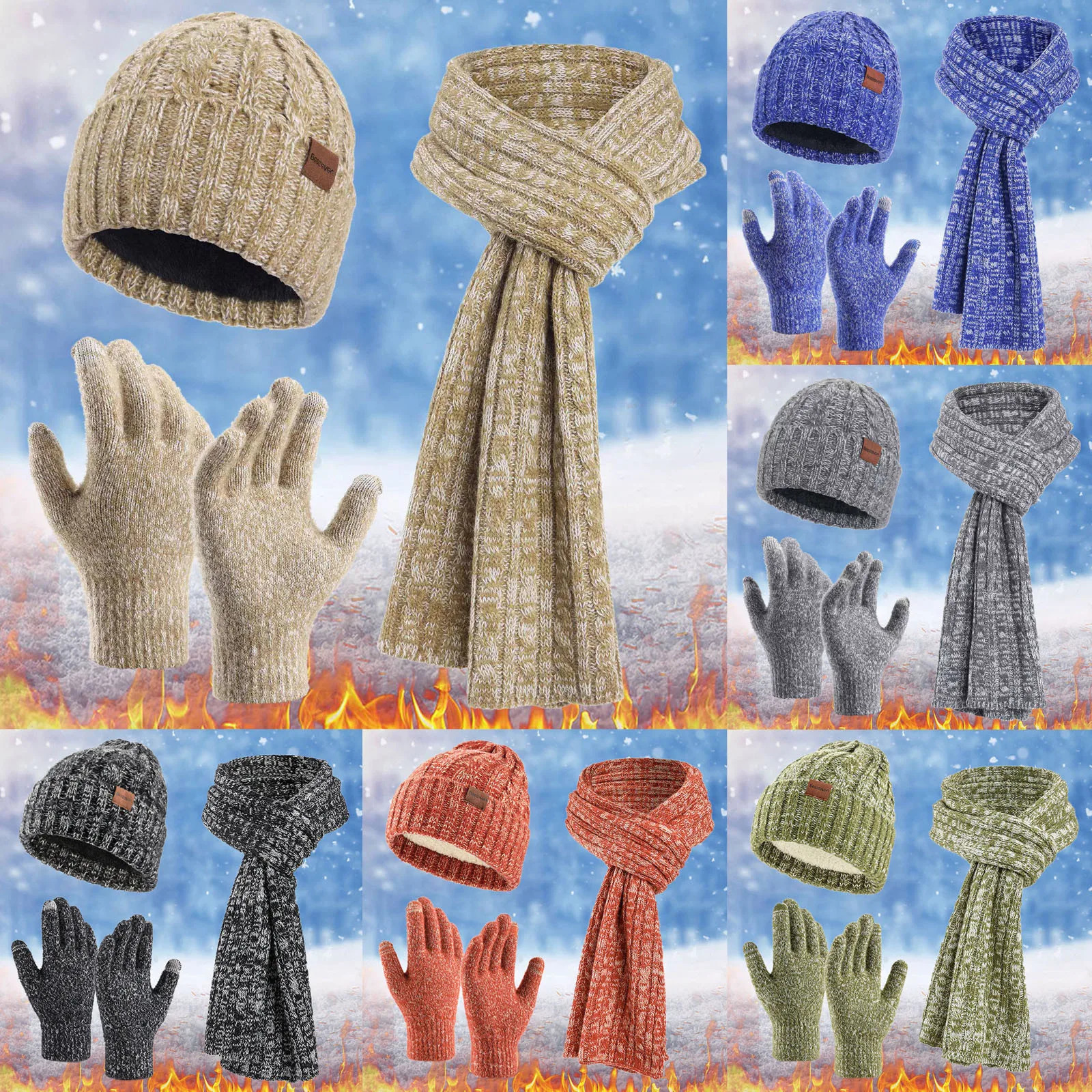 Womens winter warm hat long neck scarf touch screen gloves with wool knitted hat winter warm hat 241107