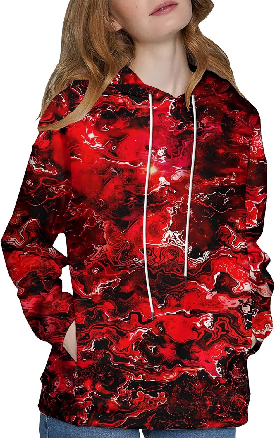 Hoodie for Mens Womens Unisex 3D Printed Hoodies Graphic Pullover Hooded Sweatshirt for Men Women Graphic Cool red pattern
