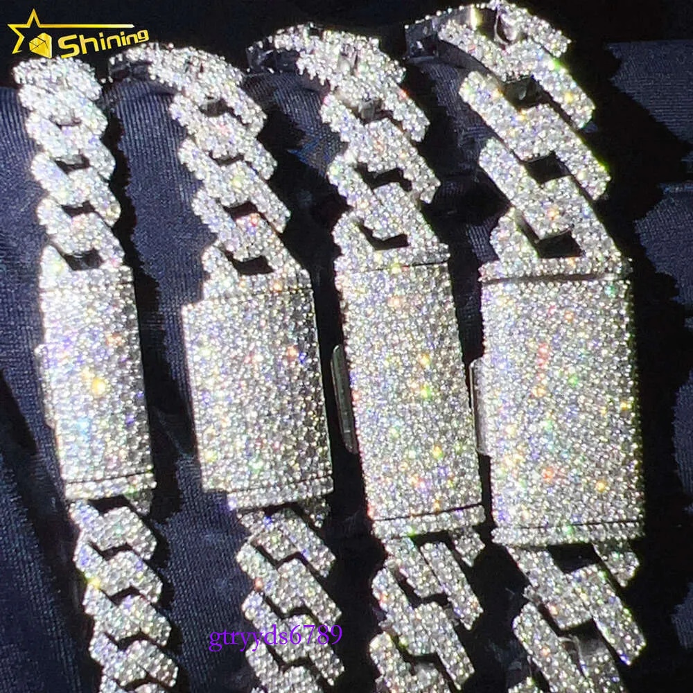 Iced out vvs 2 rows miami gold necklace sterg sier dia moissanite cuban k chain