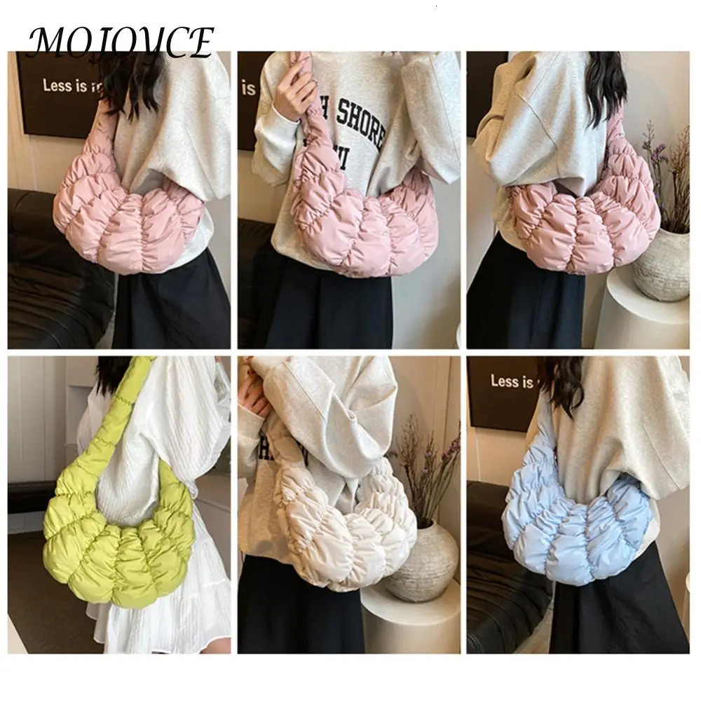 Ruched Cloud Trendy Crossbody Bag Nylon Garbage Bag Large Capacity Fashion Stray Bag Solid Color Crescent Bag 241106