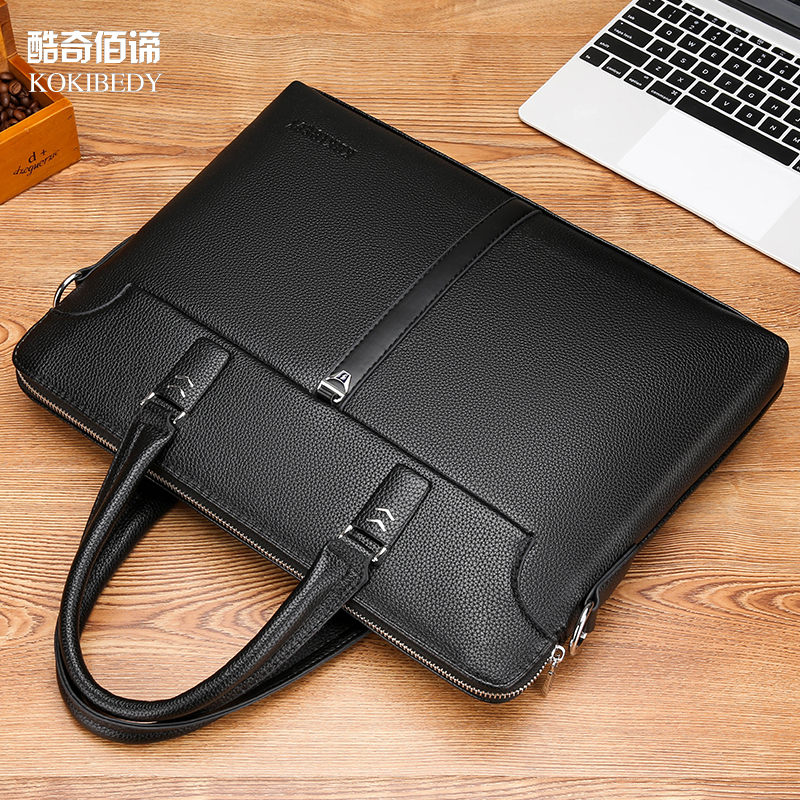 New Men Briefcase Bags Business Leather Bag Shoulder Messenger Bags Work Handbag 14 Inch Laptop Bag Multifunctional Zipper Bag