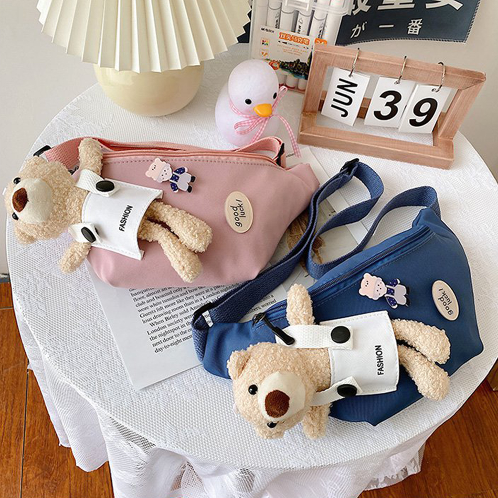 Creative Canvas Cute Doll Bear Messenger Bag Girls Phone Purse Organizer Crossbody Shoulder Bags Autumn Ladies Bag For Female
