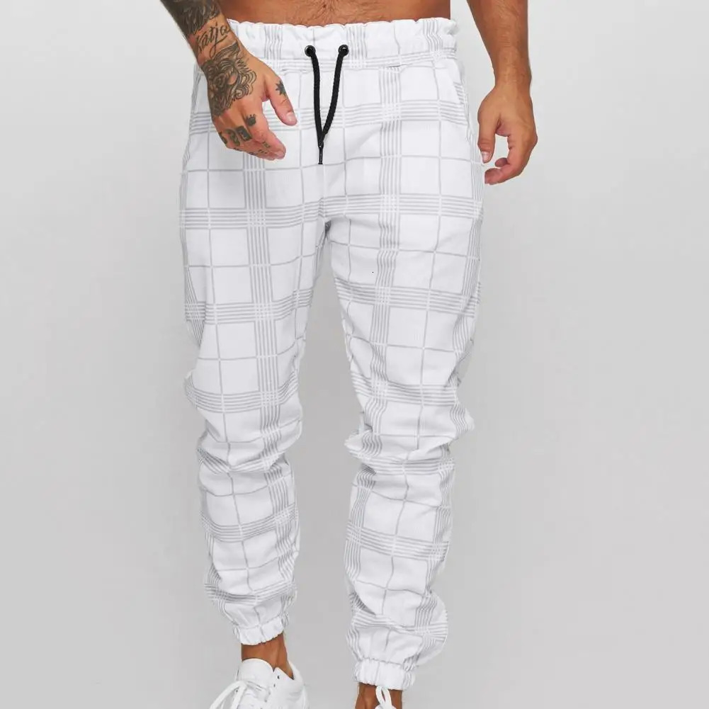 Pockets Great Mid Waist Anklebanded Sweatpants Leisure Men Plaid for Daily Wear 241104