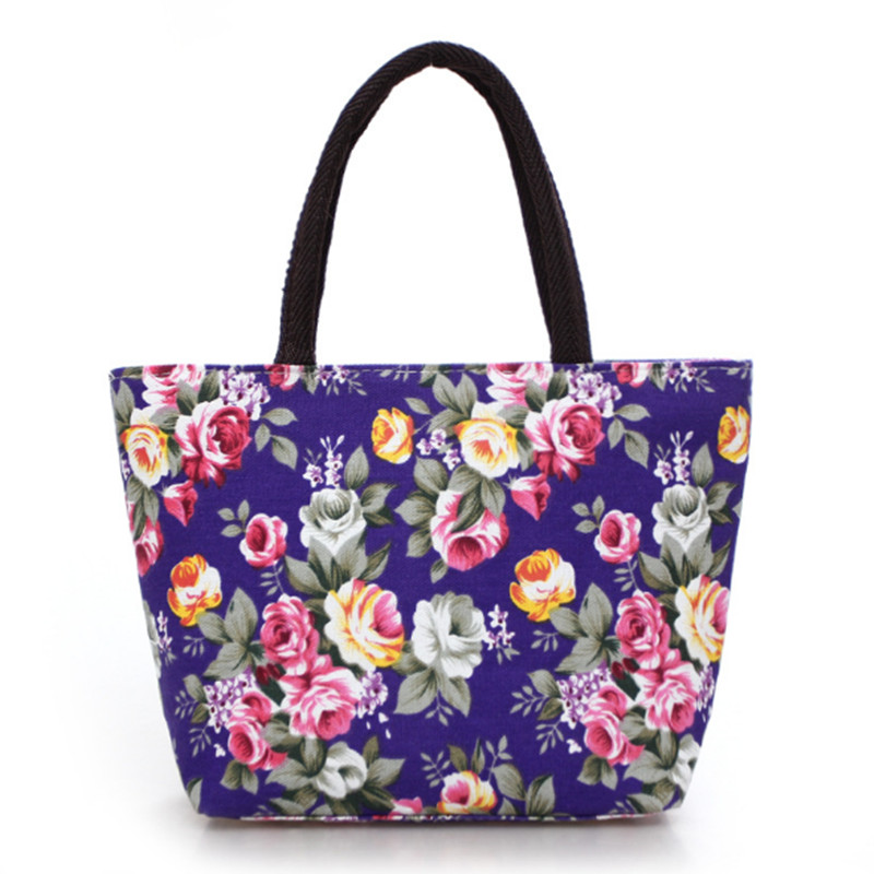 Mini Waterproof Women Handbag Canvas Portable Flower Print Shoulder Bags Female Travel Shopping Bags Mummy Tote Beach Bag