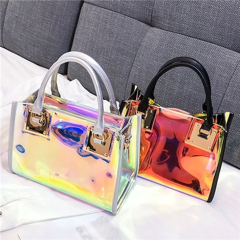 Multi-Function Color Transparent Bag PVC Messenger Bag Women Zipper Satchels Clear Handbag Girl Laser Shoulder Bag Luxury Bolsas