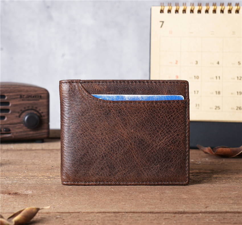 Thin Genuine Leather Man Wallets Credit Card Case ID Holder Short Purse Credential Bag Luxury Business Slim Male Wallet