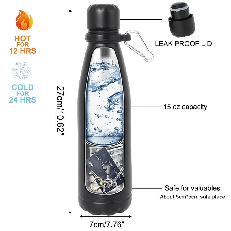 Secret Hidden Safe Diversion Water Bottle Steel Stash Spot Can Safes Storage Compartment for Cards Keys Cash Money 241107