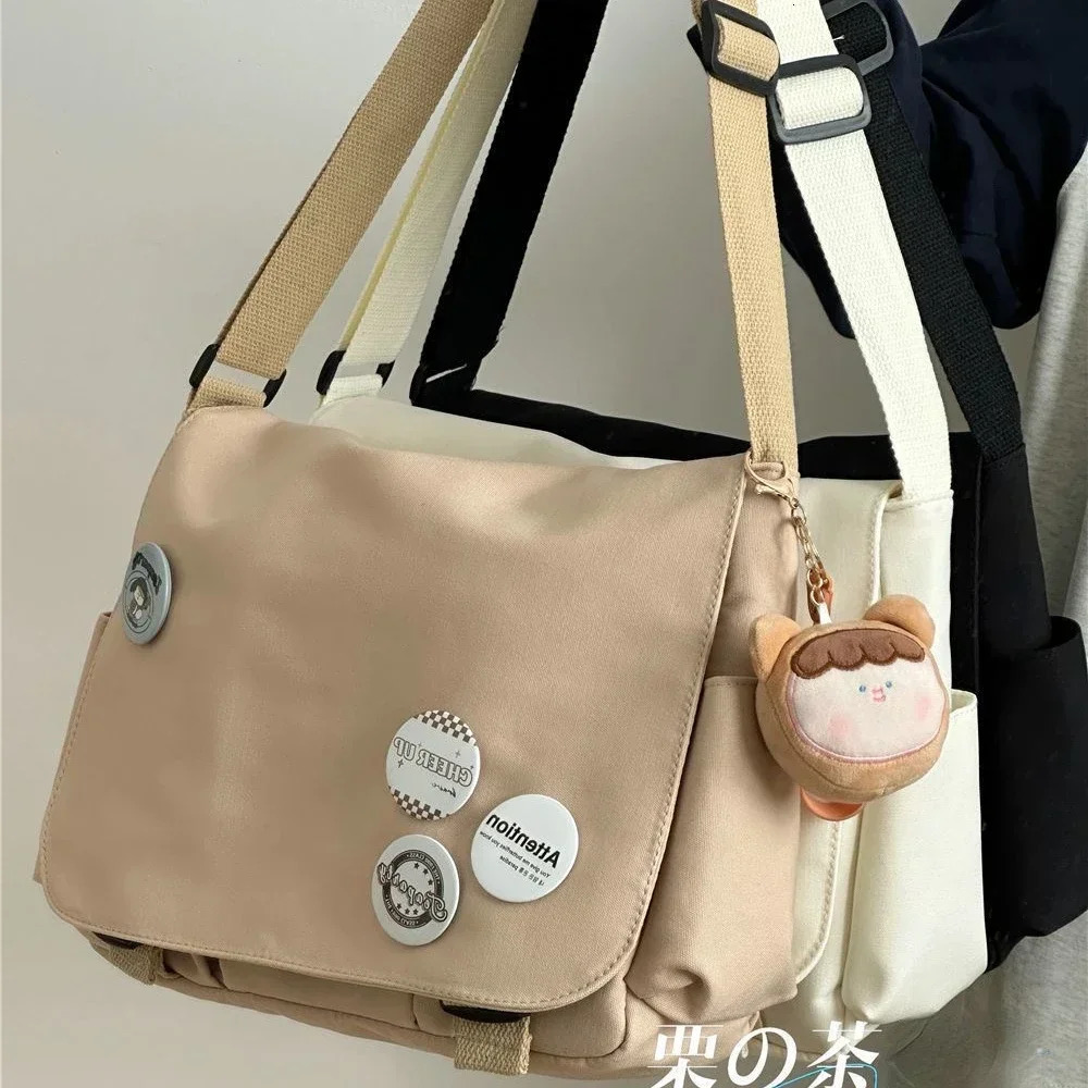 Simple Nylon Shoulder Bag Bolso de Mujer Collage Student School Bags Unisex Crossbody Multipockets Messenger w241106