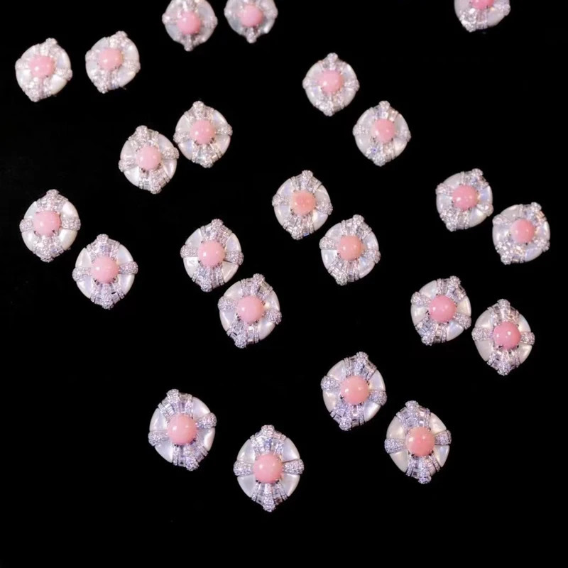 Pink sea shell earrings white 925 sterling silver cubic zirconia cute and romantic womens gift elegant wedding party 241106