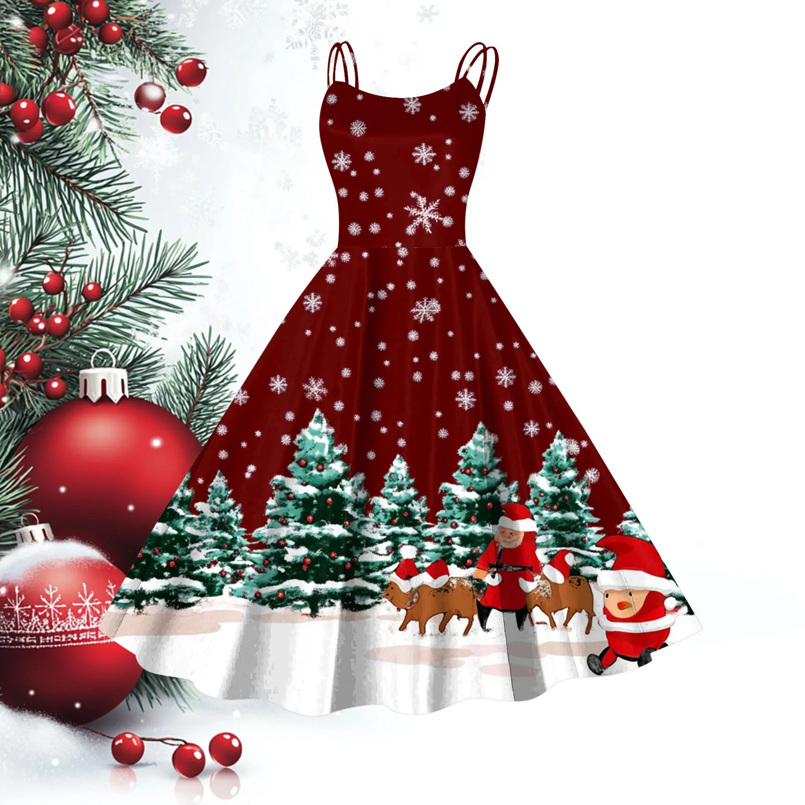 Christmas Camisole Dresses For Women Sexy Sleeveless 1950s Evening Swing Party Prom Dress Womens Vestidos For Year Fit 241107