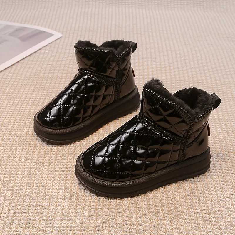 Kids Snow Boots for Boys Girls Warm Thick Plush Glossy Ankle Boots Anti-skid Children Fashion Rubber Boots 2024 Autumn WinterXJ241206