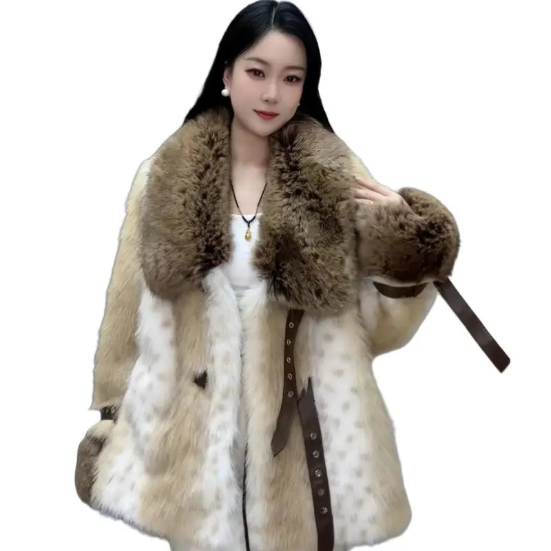 Womens faux mink coat fur collar jacket thick warm clothing high quality autumn/winter 241107