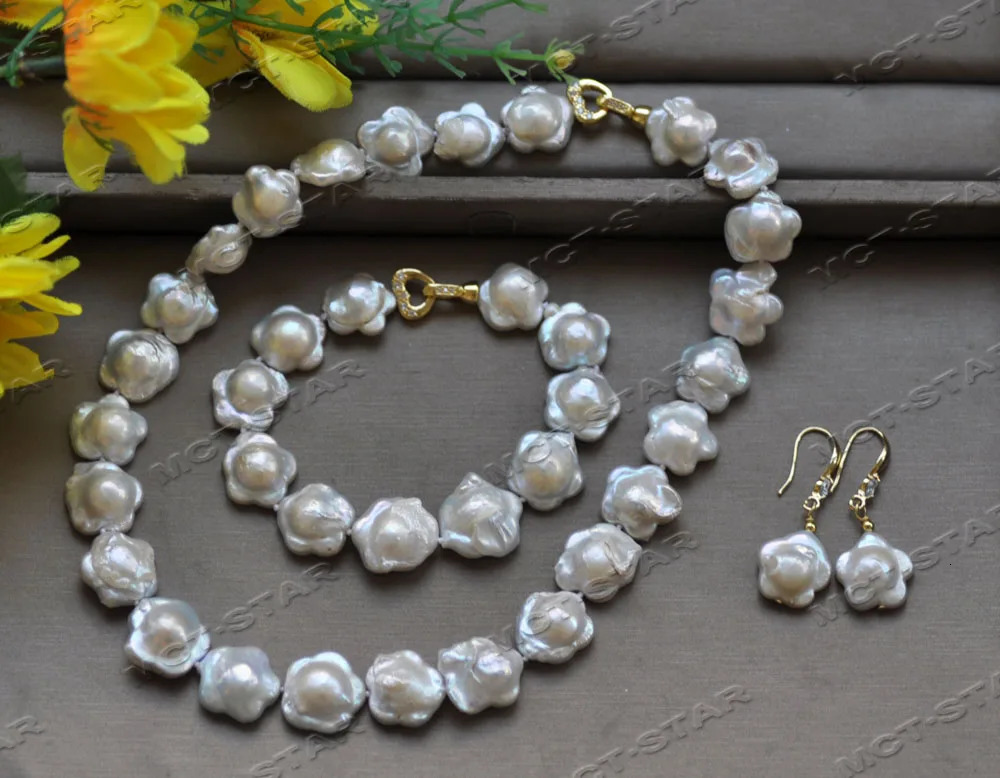 Z12713 set 16mm white plum blossom FW pearl necklace bracelet earrings 241106