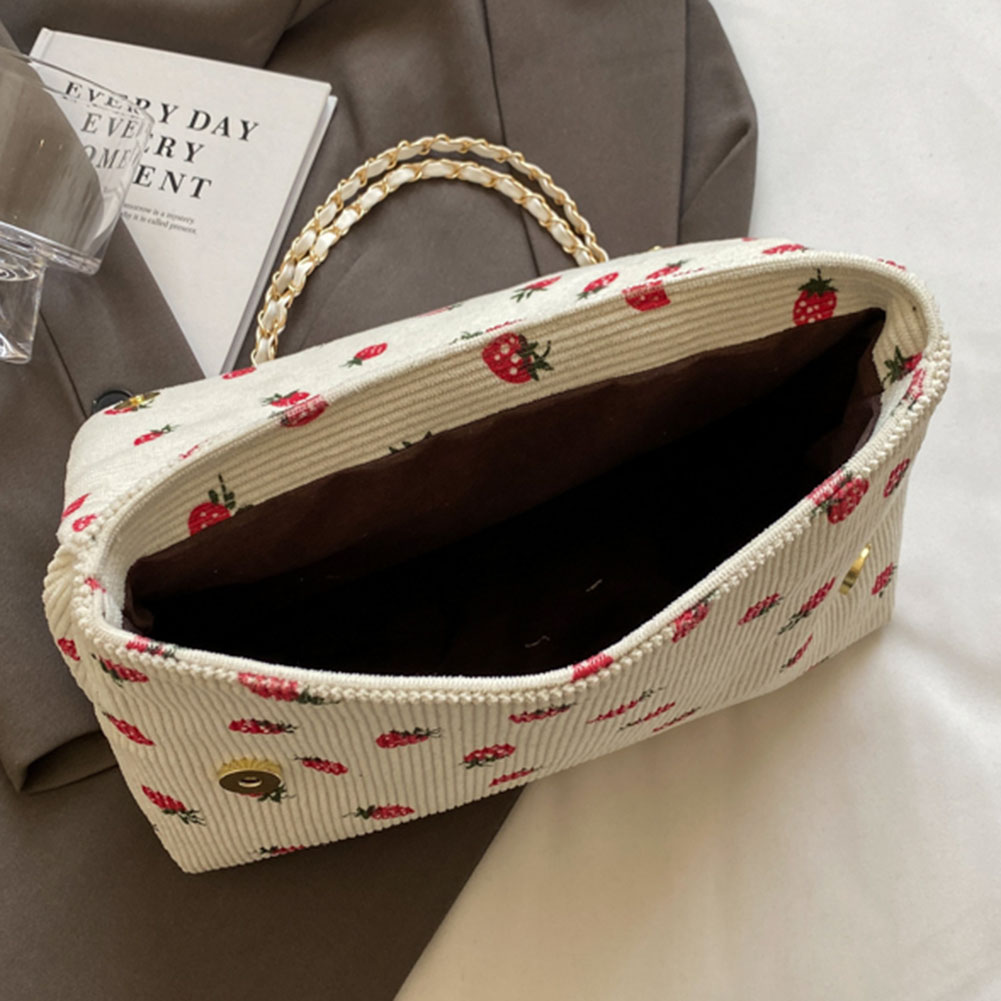 Women Corduroy Crossbody Bag Hasp Closure Strawberry Stylish Handbag Large Capacity Chic Hobo Bag Chain Strap for Outdoor Travel