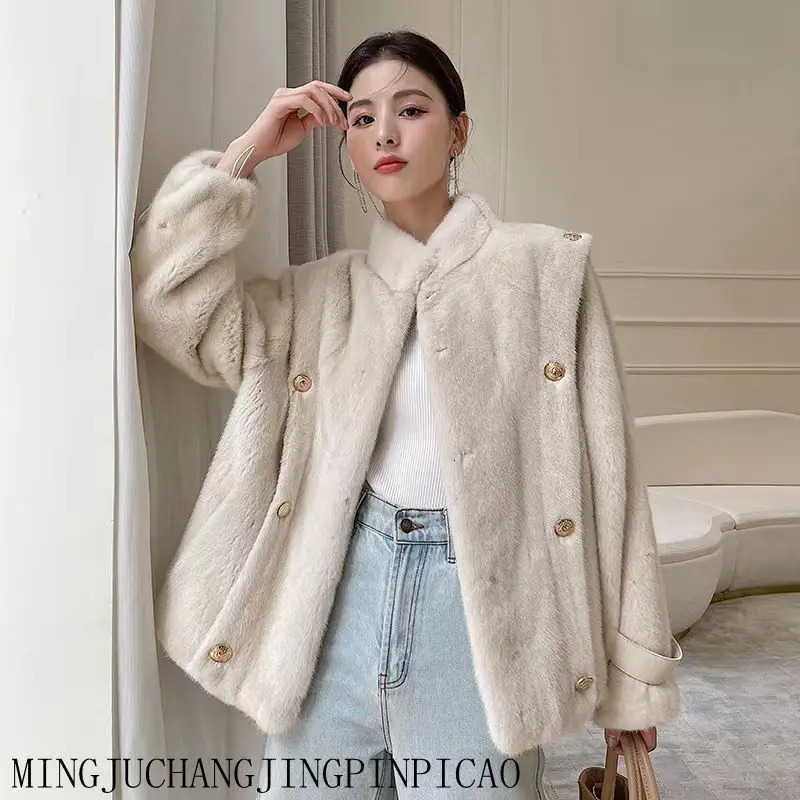 Korean womens coat s mink jacket loose high-end coat warm womens coat 241107