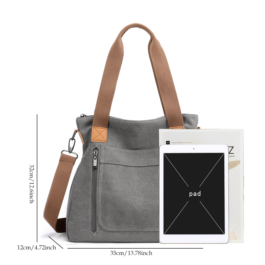 Women Retro Crossbody Bag Large Capacity Canvas Vintage Shoulder Bag Adjustable Strap Casual Tote Handbag Female Shopping Bag