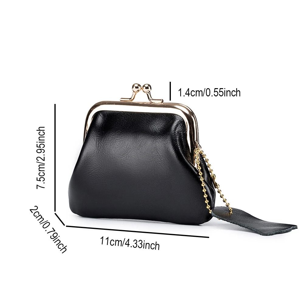 Retro Mini Lock Clip Coin Purse Cow Leather Daily Handheld Lipstick Storage Bag for Girls Kiss-lock Simple Key Bag Coin Pouch