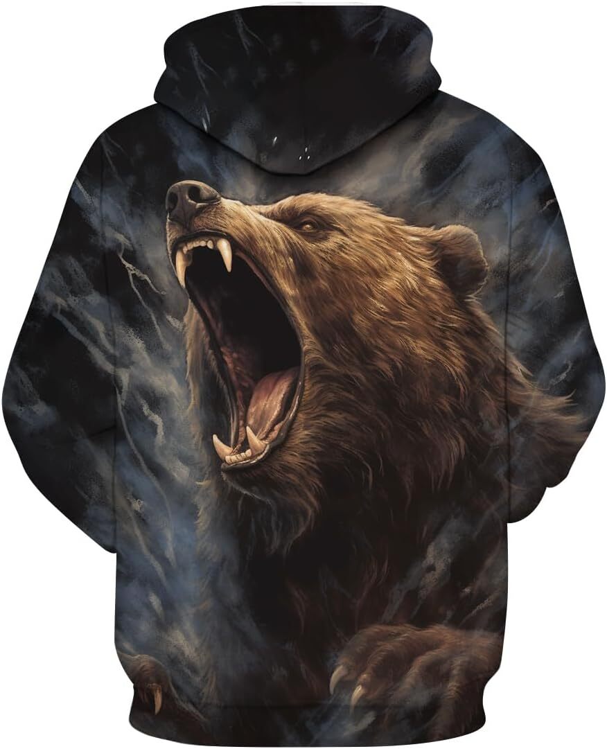 Hoodie for Mens Womens Novelty Bear Graphic Hoodie Cool Animal Print Hoodies Sweatshirt Pullover for Men Women Graphic Trendy Bear Pattern cool