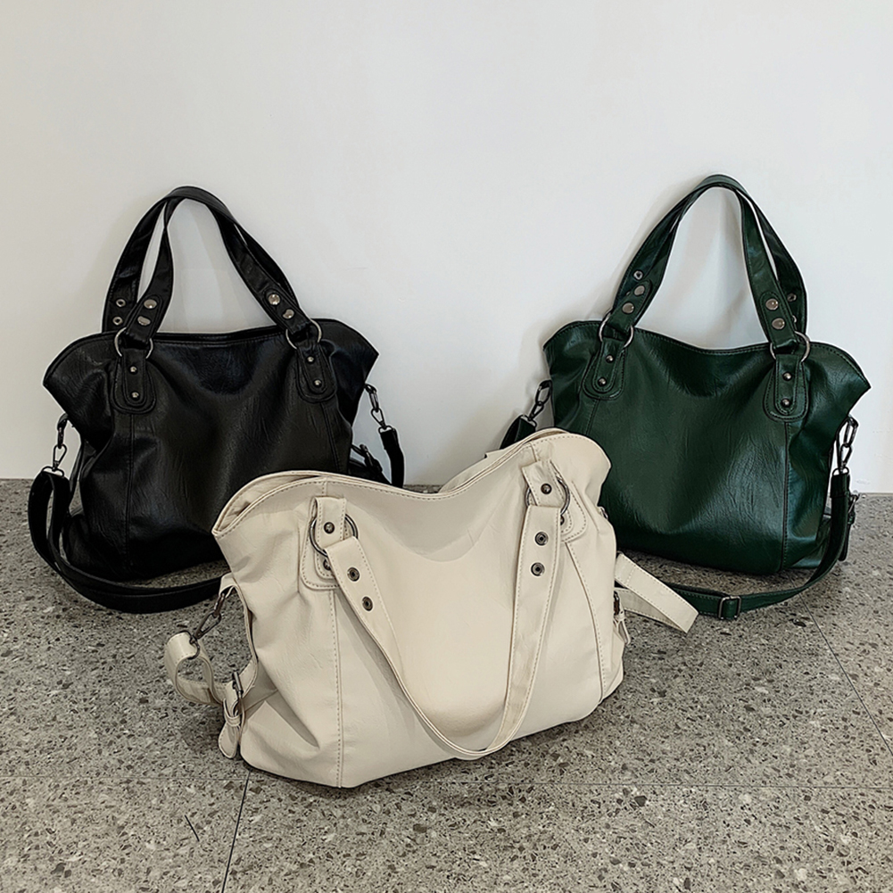Women Sling Crossbody Bag Big Size PU Leather Hobos Crossbody Bag Casual Retro Solid Color Female Travel Shopper Mommy Tote Bag