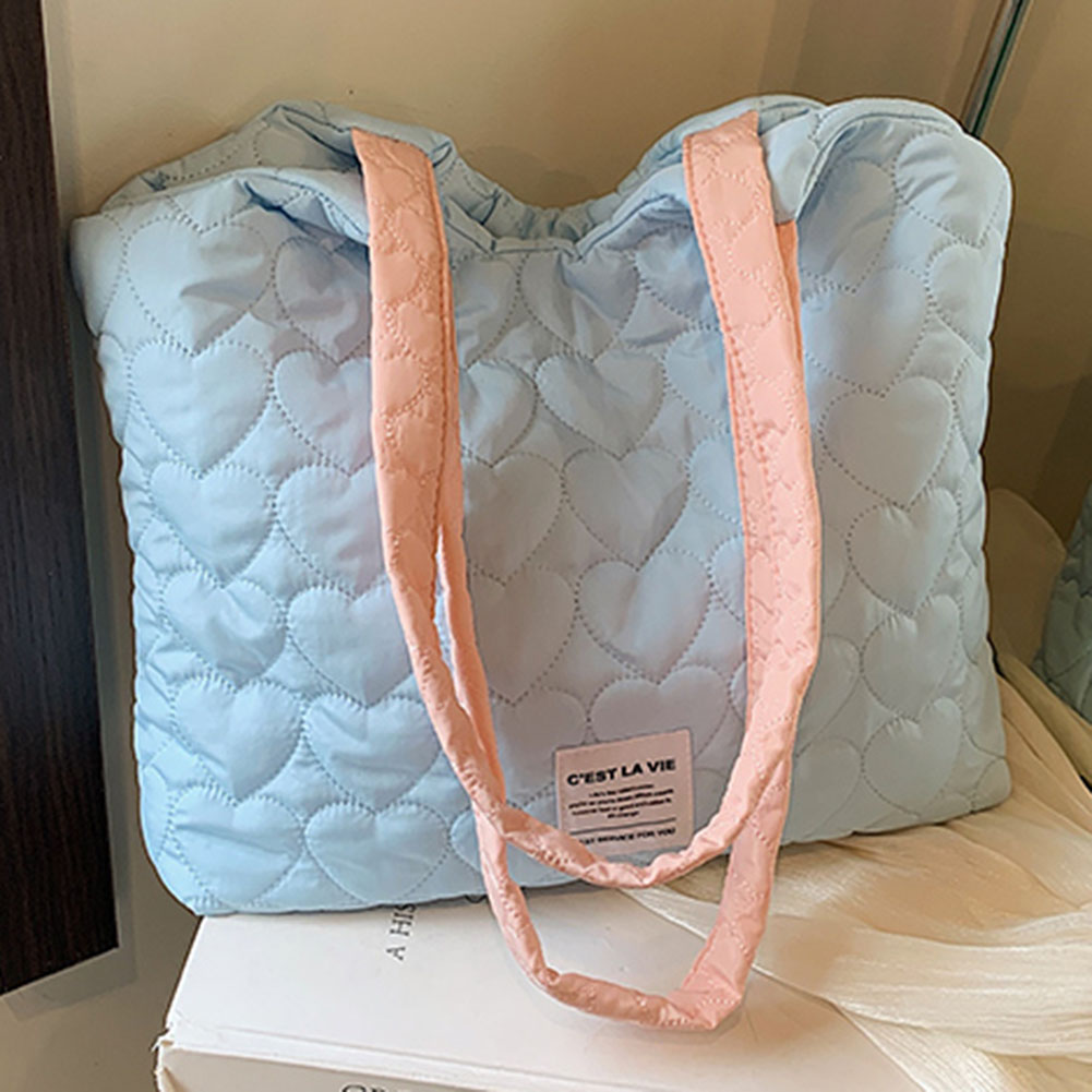 Contrast Color Heart Satchel Purse Quilted Fashion Handbag Large Capacity Casual Shoulder Purse Underarm Bag for Women and Girls