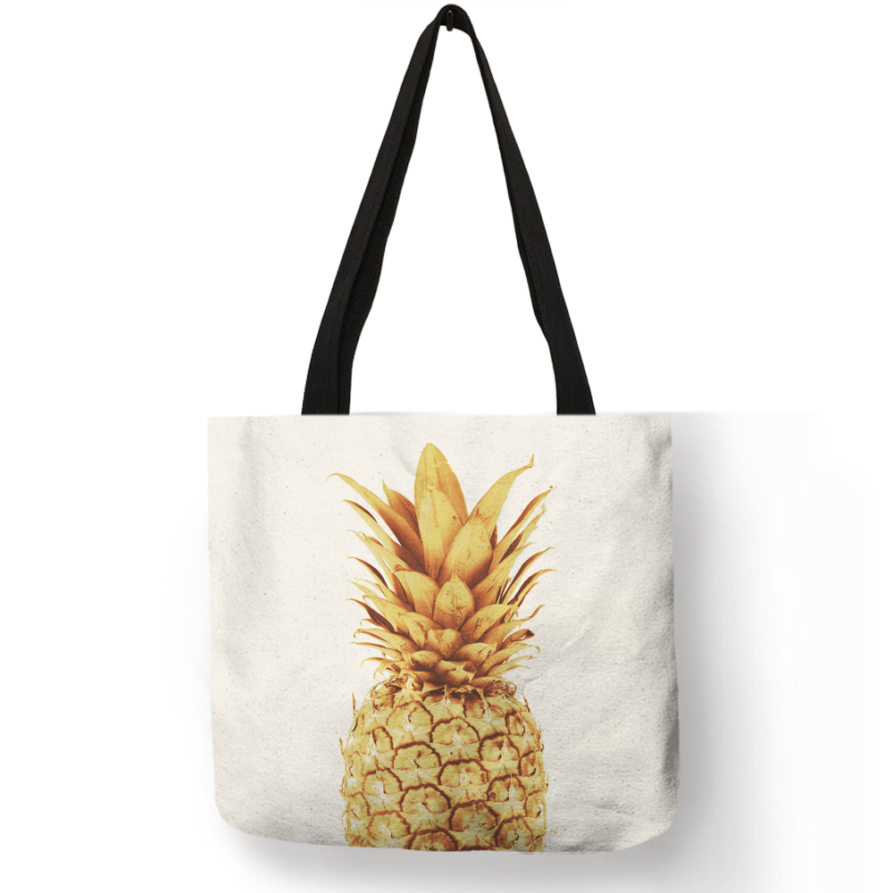 Personalized Pineapple Pattern Tote Bags For Women Eco Linen Reusable Shopping Bags Travel Beach Bag