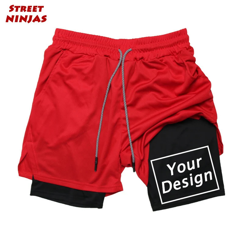 Custom Printing 2 in 1 Athletic Gym Shorts for Men Performance Compression with Pocket Quick Dry Stretch Workout Fitness 240323