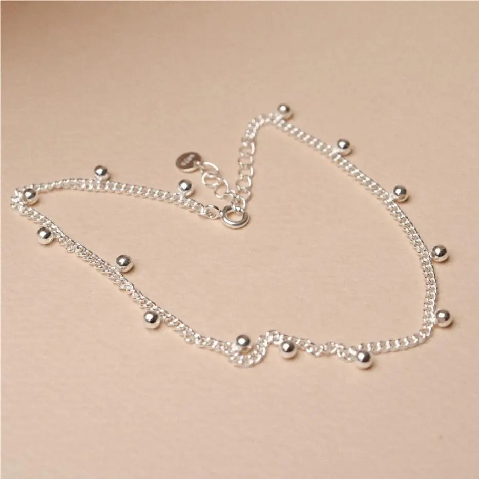 SHANICE S925 sterling silver bead anklet womens round bead pendant retro anklet beach jewelry 241107