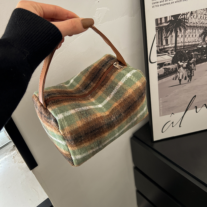 ldm Woolen Cloth Top-Handle Patchwork BagsWomen's Bags on Sale 2024 High Quality Shoulder Bags Sewing Thread Handbag Casual Bolso